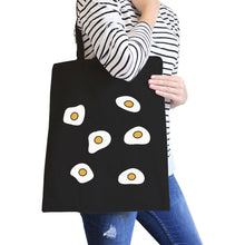 Load image into Gallery viewer, Fried Egg Pattern Black Canvas Bag Gift Idea for BFF Tote Bags
