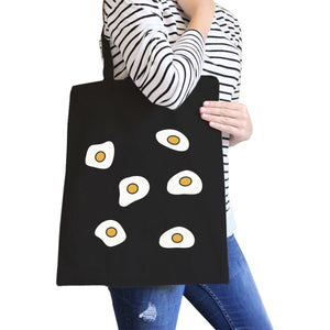 Fried Egg Pattern Black Canvas Bag Gift Idea for BFF Tote Bags